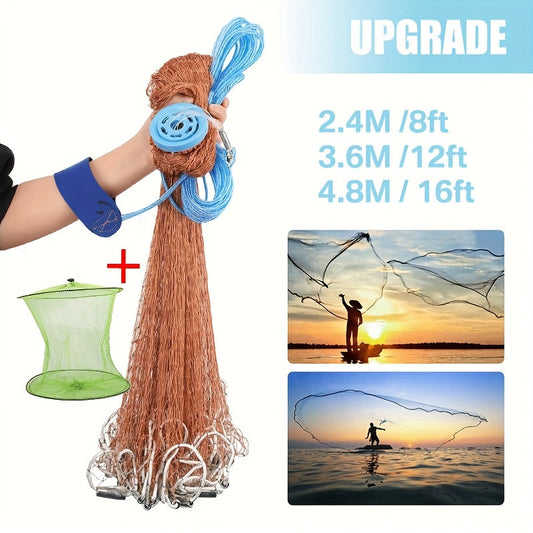 Saltwater Cast Net with Fish Basket, 12-Foot Diameter and 0.12-Inch Mesh