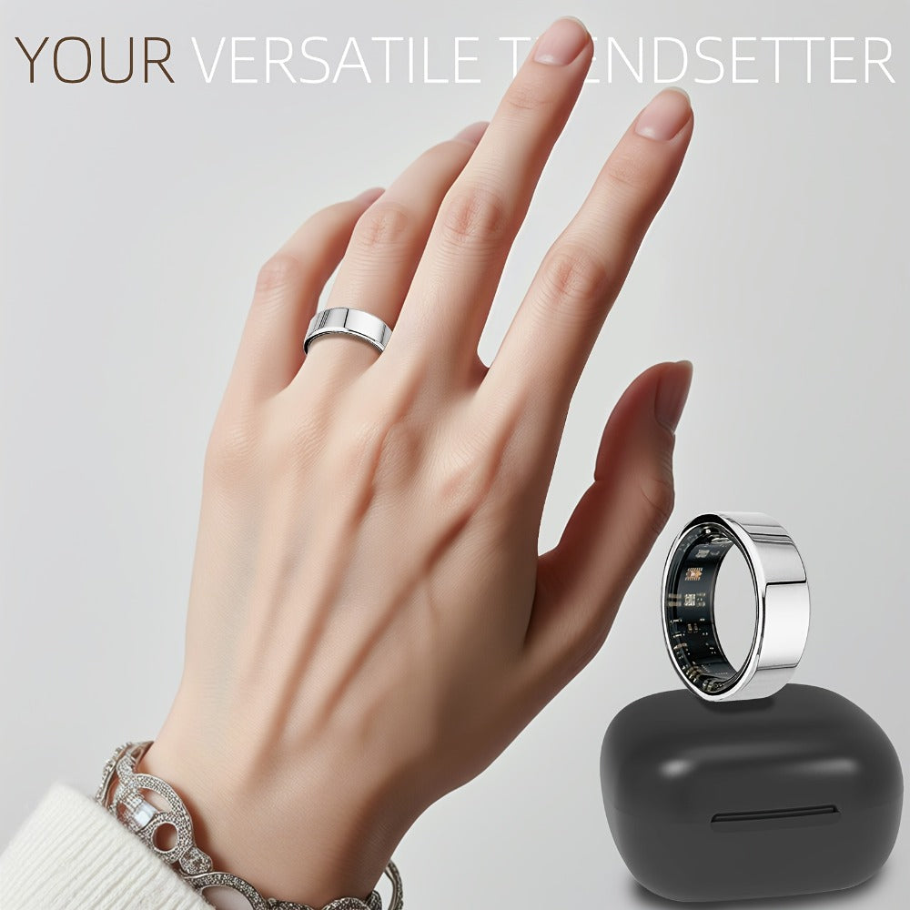Smart Ring with Health Tracking & Charging Case – Step Count Calorie & Sleep Monitor | Long Battery | iOS & Android | Sizes #7–13 | Black Silver Gold | Minimalist Fitness Wearable Gift