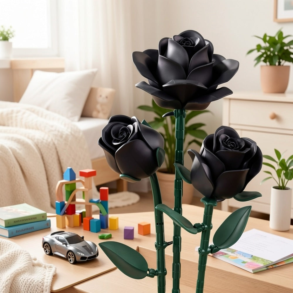 Black Rose Building Block Set, 152-Piece Gothic Flower Model