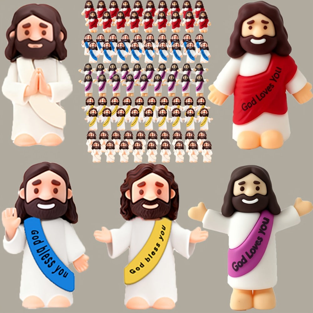 Bulk Mini Jesus Statue Set 50/100/150pcs – Religious Figurine Decorations 5 Assorted Colors, Vase Filler Home Decor Party Favors Christian Gift for Christmas Easter Thanksgiving Church Events