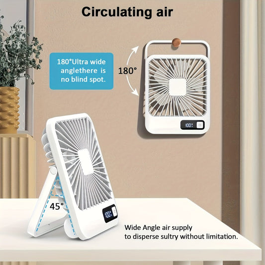 Mini Desktop Fan with Square Design, 5 Speeds & 1800mAh USB-Rechargeable Battery