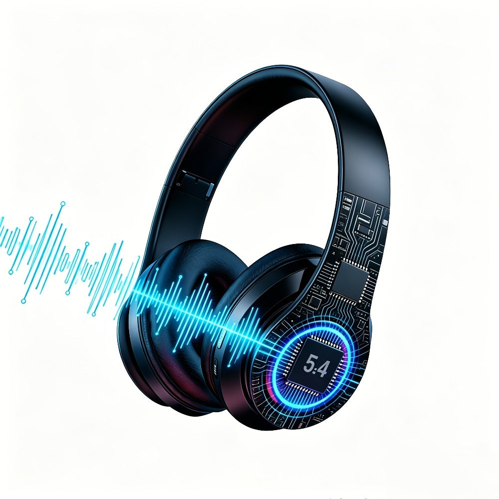 LED Light Over-Ear Wireless Headphones Deep Bass Subwoofer, Active Noise Cancelling Foldable Headset Bluetooth 5.3, Wired & Wireless Dual Mode AUX, USB Rechargeable for Gaming Music Sports