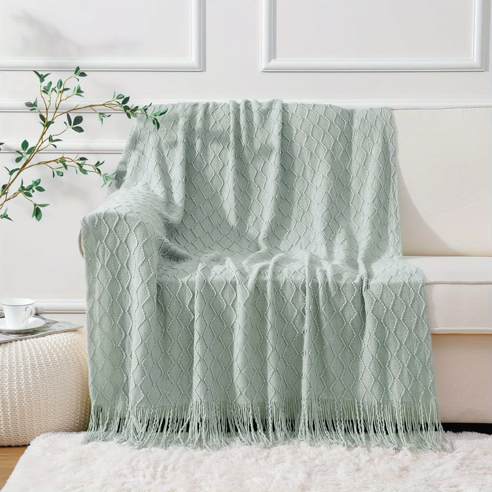 Tassel Throw Blanket – Soft Lightweight Decorative Fringe Throw for Couch, Chair, Bed & Sofa, 50”×60”, 6 Colors, Boho Home Decor