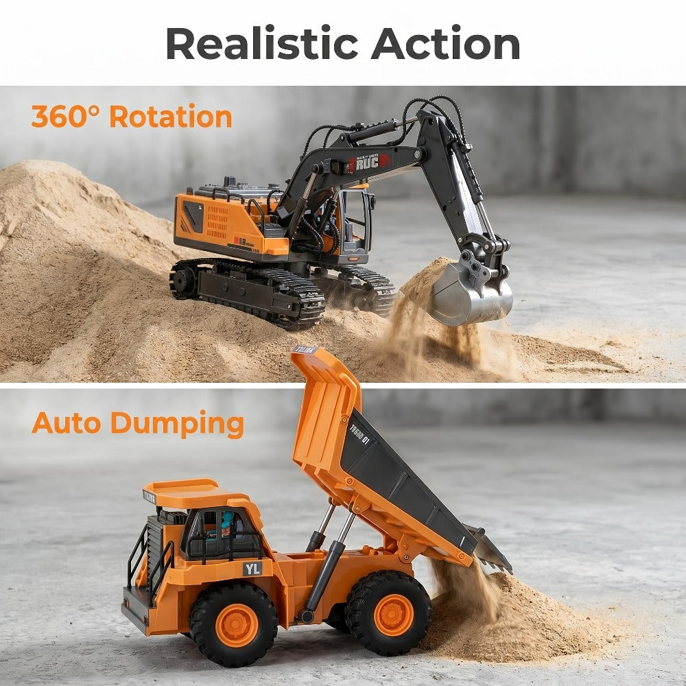 11-Channel RC Construction Vehicle Set, 2-in-1 to 4-in-1 Options