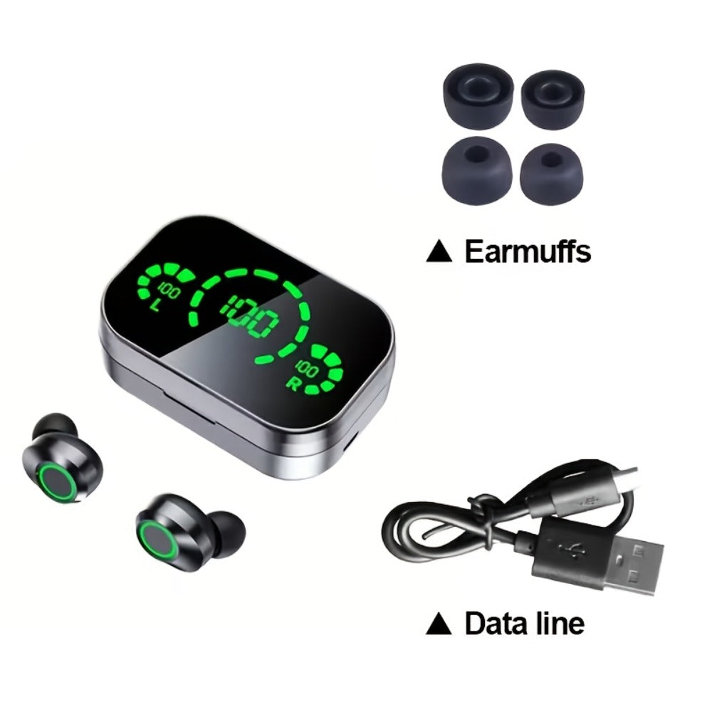 YD03 Digital Display Charging Case Wireless Earbuds, IPX4 Waterproof HD Stereo Touch Control Type-C, Comfortable In-Ear Sport Earphones for Sports Music Gaming Work iPhone Android