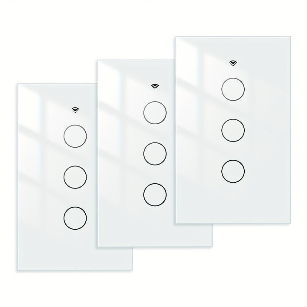 No Neutral Wire Smart Touch Wall Switch MOES WiFi 1/2/3 Gang Single Fire, Works with Alexa & Google Home, App Remote Control, 2.4GHz 110V White – 2 Pack 3 Pack Smart Light Switch