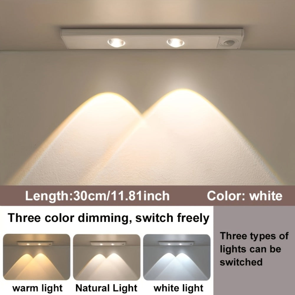 LED Sensor Strip Light USB Rechargeable – 3-Color Dimmable Motion Sensing Wireless Night Light for Kitchen, Wardrobe, Cabinet, Shoe Cabinet & Bedroom (20cm / 30cm / 40cm / 50cm)