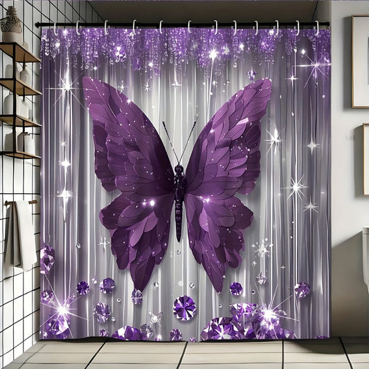 Diamond Butterfly Shower Curtain, Single Curtain or Bathroom Set Options