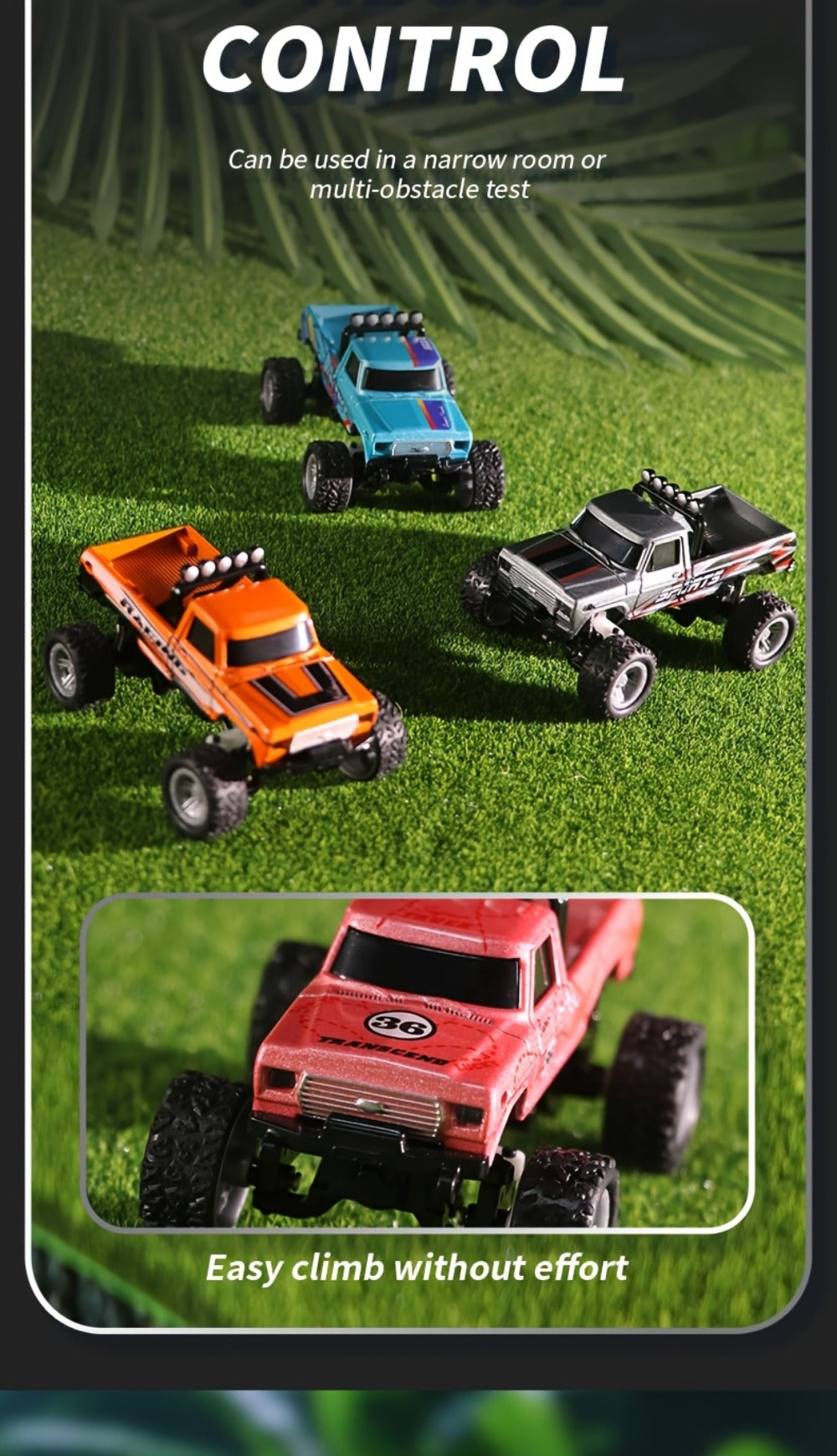 1:64 Scale Mini RC Off-Road Truck with Shock Absorbers, Alloy Body