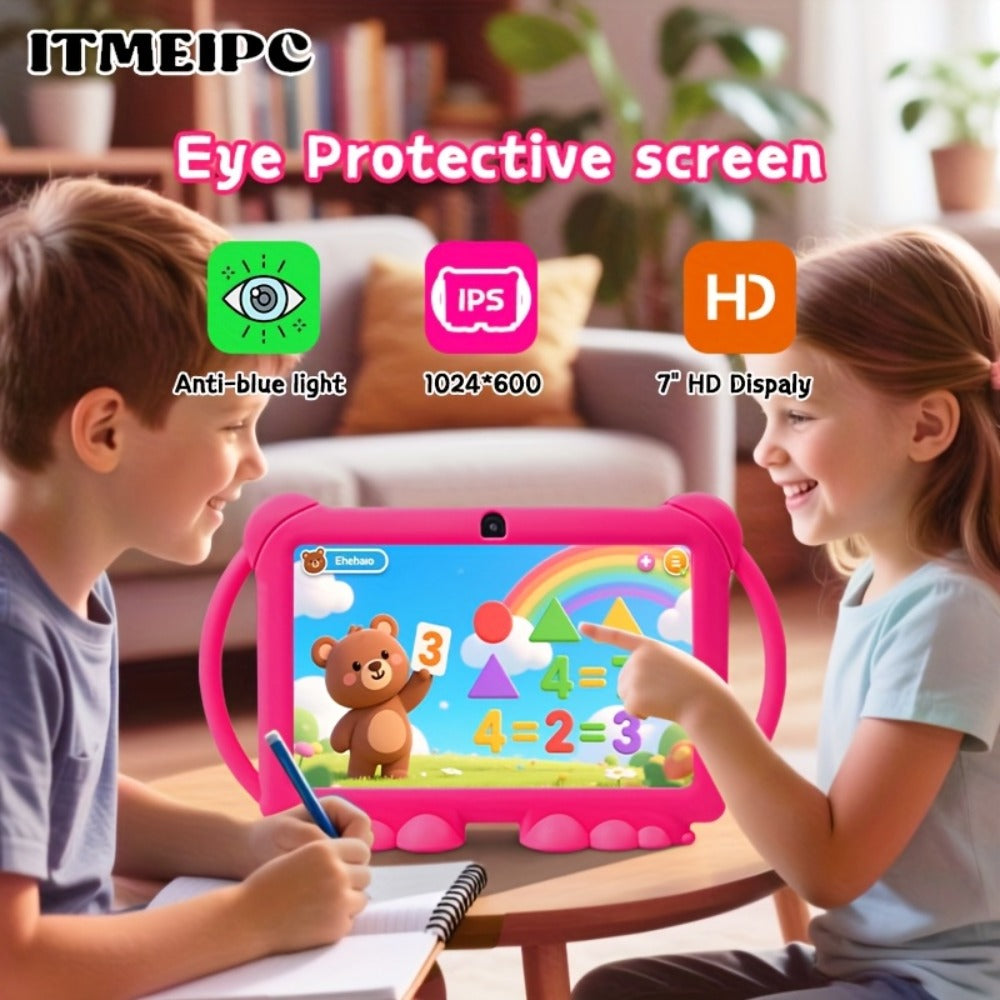 Android 14 Kids Tablet 7 Inch 2025 New Model 4GB RAM 32GB ROM WiFi 6 Dual Camera HD Screen Parental Control Pre-Installed Educational Apps Protective Case Type-C Student Learning Tablet – For Kids Toddlers