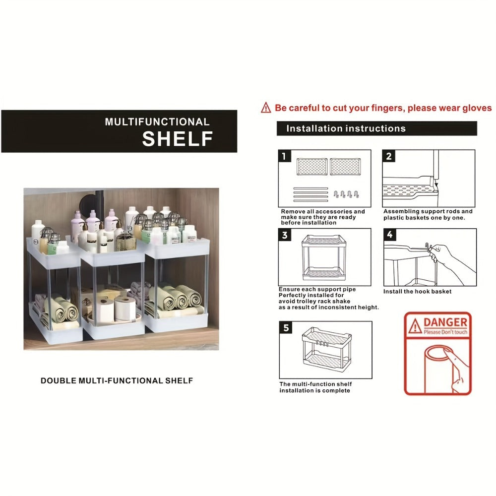 Under Sink Organizer 3-Pack 2-Tier Storage Rack – Bathroom Cabinet Organizer for Toiletries Cleaning Supplies Kitchen Spices