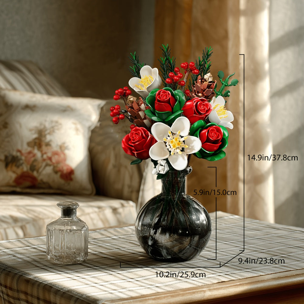 Flower Bouquet Building Kit, Rose & Lily DIY Brick Display Set