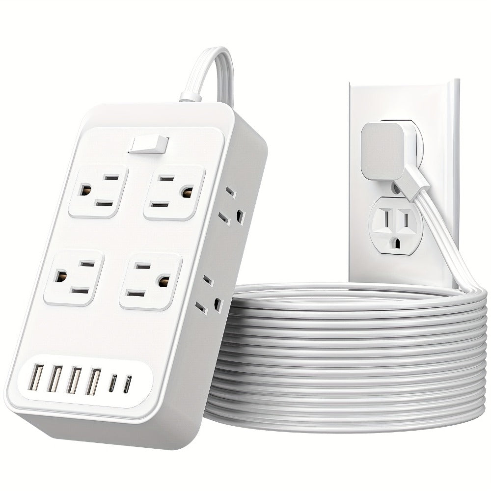 One-Touch Switch Desk Charging Station 14-in-1, 8 Widely Distributed AC Outlets & 6 USB Ports (4 USB-A + 2 USB-C), Surge Protection, Compact Portable Power Strip for Home Office Desktop – Safe & Organized
