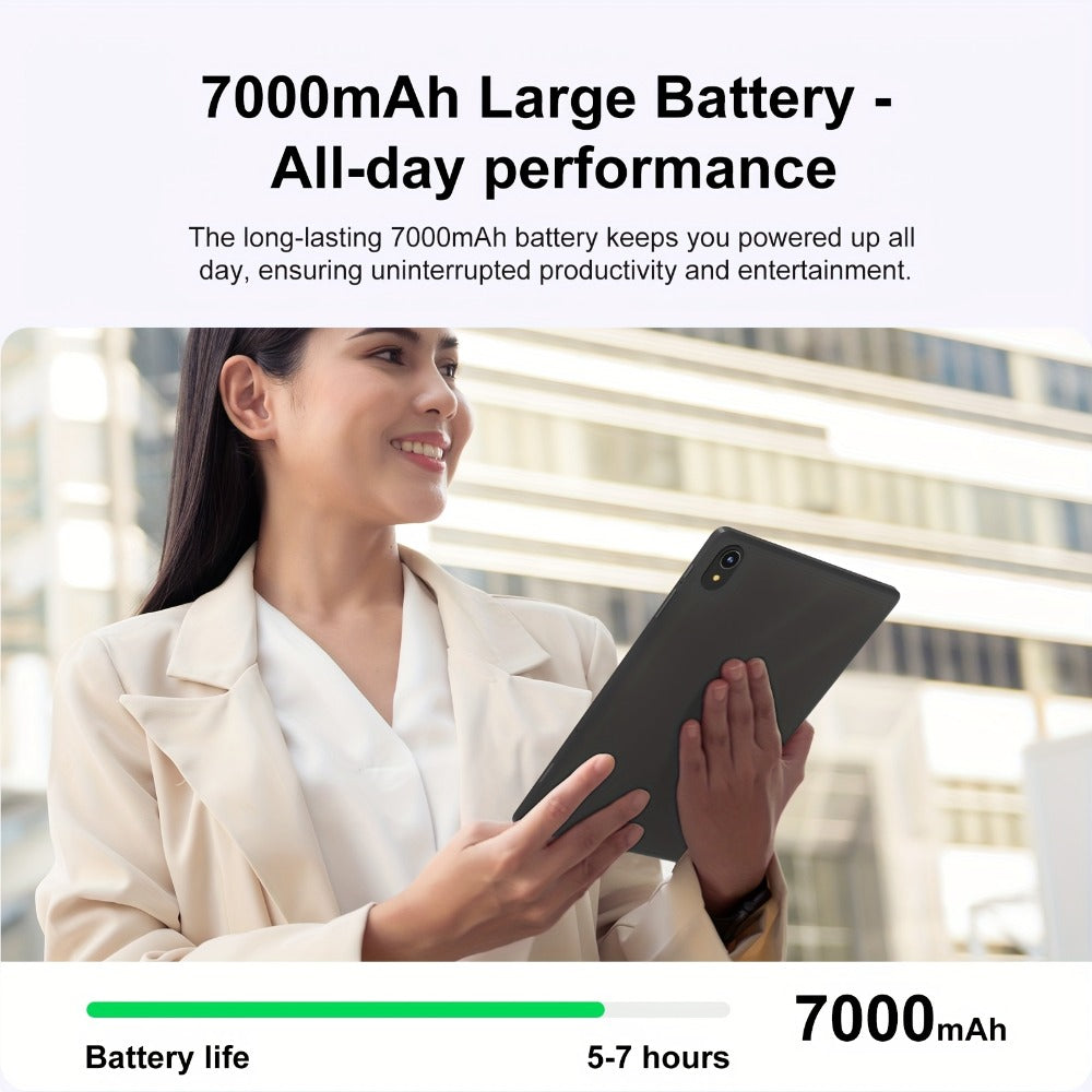 Business Tablet 11 Inch Android 16 Gemini AI 8GB RAM 128GB ROM 1TB Expandable 7000mAh Long Battery WiFi 6 Dual Cameras Tablet PC for Work Study Entertainment – Grey