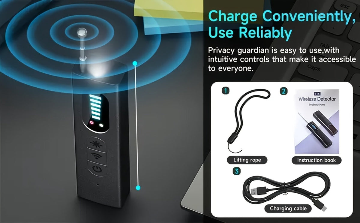 Anti Spy Hidden Camera Detector RF Signal Scanner Portable Bug Detector, GPS Tracker Finder, Listening Device Detector, Rechargeable Wireless Security Sweep Tool for Travel Hotel Airbnb Car Home Office