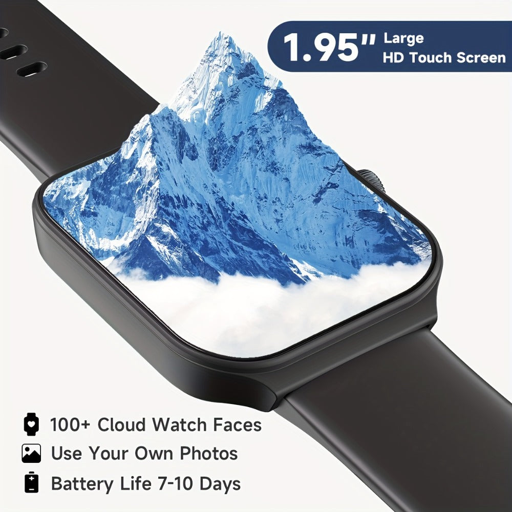 Alexa Built-in Smartwatch 1.95 Inch 360p Large Screen 100+ Sport Modes Wireless Calling Step Counter Sleep Tracker Health Monitoring USB Rechargeable Wristband Compatible with Android iPhone – Black