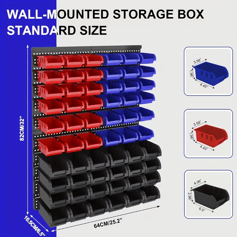 Wall Mounted Storage Bin Rack System – Heavy Duty Small Parts Organizer for Screws, Nuts, Bolts & Nails | Stackable Garage Workshop Tool Storage Rack | 30/60/90 Bins Hardware Organizer