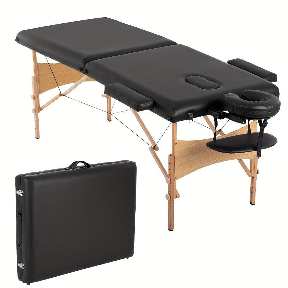 2-Fold Portable Massage Table with Face Cradle & Carrying Bag — Adjustable Height PU Leather Lash Bed for Spa, Tattoo, Esthetician & Home Use, 6 Colors, 2 Sizes