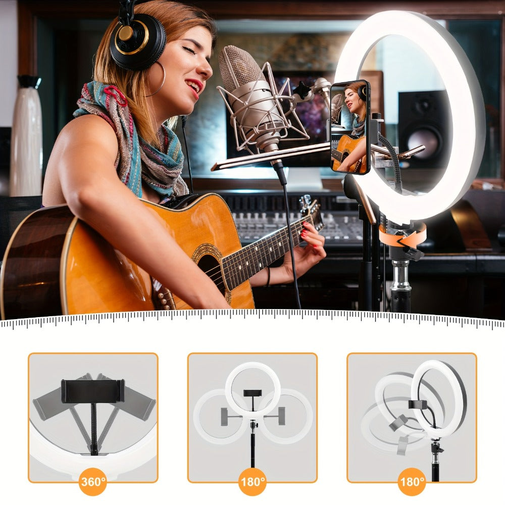 43-Inch Stand LED Ring Light with Phone Holder USB Powered Portable Circle Fill Light for Photography Video Recording Streaming Makeup Selfie Outdoor Studio Lighting
