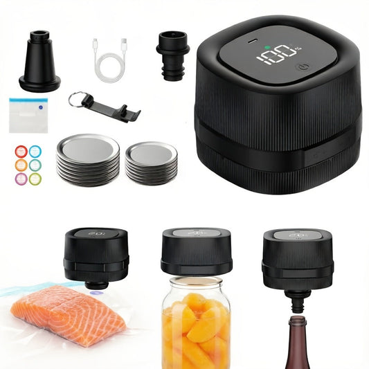 Electric Jar Vacuum Sealer for Regular & Wide-Mouth Jars, White, Black & Basic Black Options