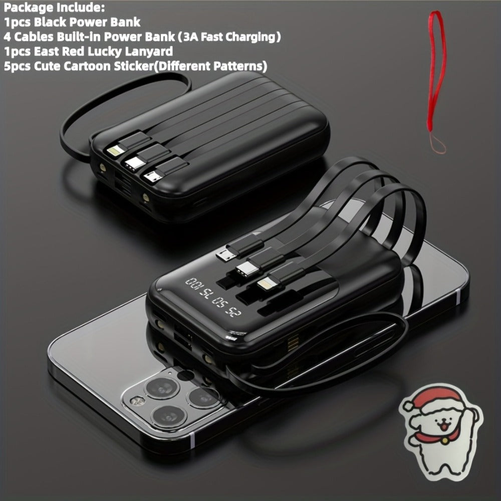 10000mAh Mini Power Bank 4 Built-In Cables Ultra-Bright LED Digital Display – 22.5W Super Fast Charging Multifunctional Portable Charger for Outdoor Travel, Compatible with iPhone Android Samsung