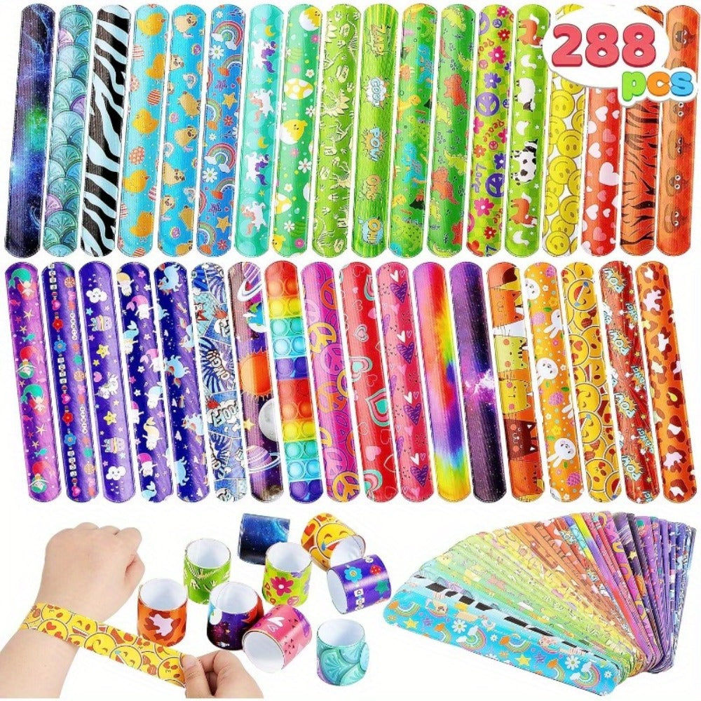 Slap Bracelets Bulk Party Favors, 288 Pcs in 36 Designs for Goodie Bags & Classroom Prizes