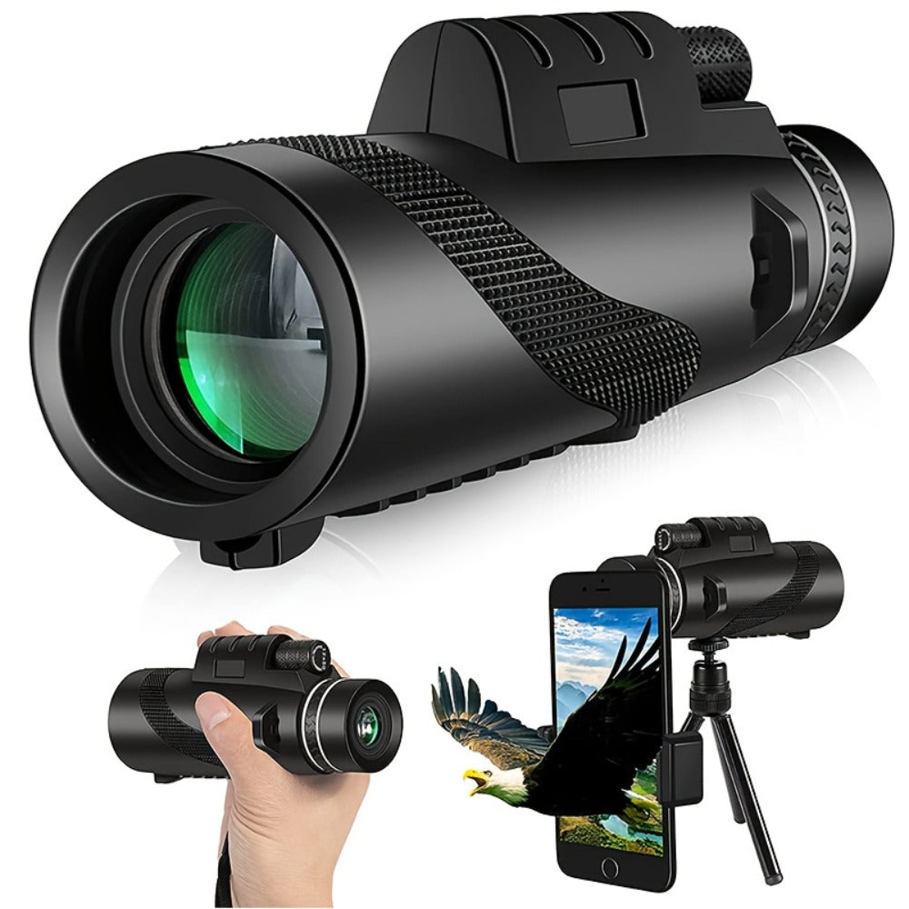 10x42 Monocular Telescope for Adults with Smartphone Adapter & Tripod | HD FMC Lens, Waterproof, Portable Handheld for Bird Watching, Hiking, Hunting, Camping, Concerts, Sports Events & Travel