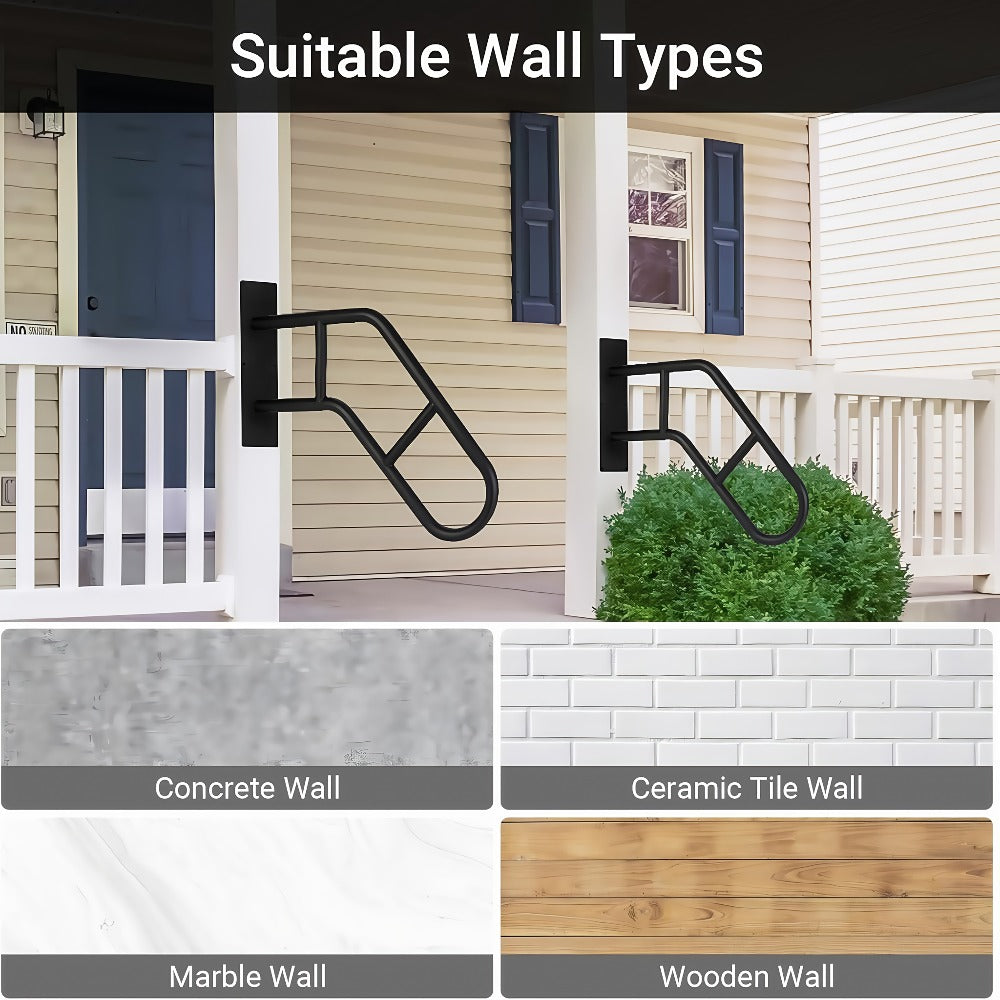 Stair Handrail Outdoor Anti-Slip Wall Mounted for 1-3 Steps – U-Shaped Carbon Steel Grab Bar, 600 lb Capacity, Rust-Resistant, for Porch, Garden, Bathroom – Safe for Elderly, Kids, Disabled & Pregnant