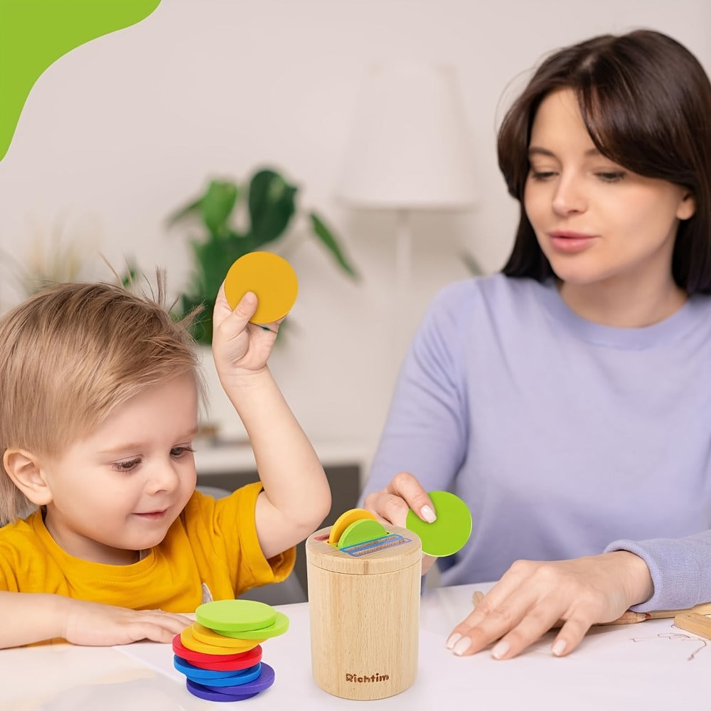 Wooden Color Sorting Coin Box Toy for Toddlers 1+ – Montessori Educational Sensory Learning Toy with 10 Colorful Blocks & Storage Bag, Fine Motor & Hand-Eye Coordination Toy, Christmas Gift for Boys & Girls