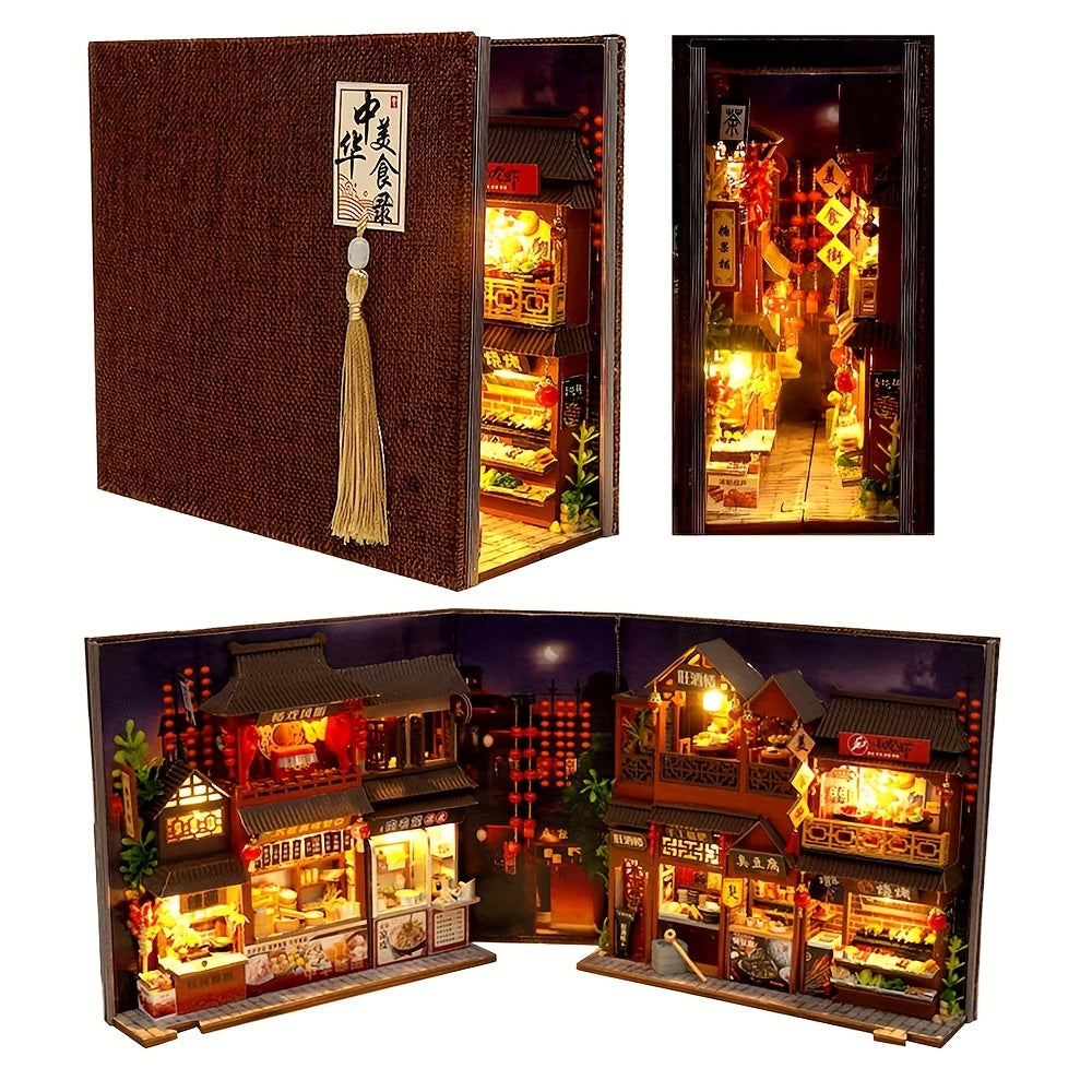 Chinese Food Street Book Nook Kit with 3D Wooden Puzzle Scene