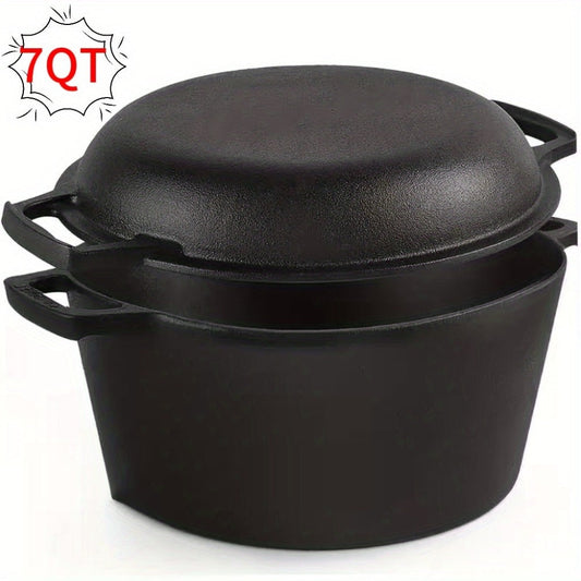 Pre-Seasoned Cast Iron Dutch Oven with Skillet Lid, 5.1- or 7-Quart Options