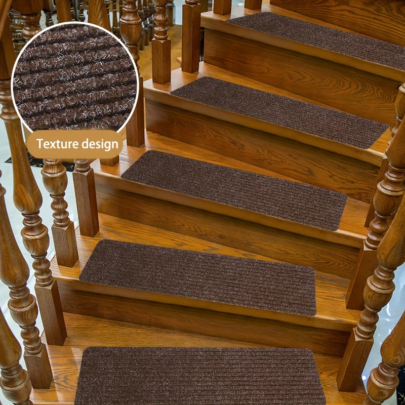 Non-Slip Stair Treads 15pcs 8"x30" Self-Adhesive Carpet Pads for Wooden Steps – Washable Polyester Indoor Stair Mats for Safety, Anti-Slip Step Covers in Multiple Colors