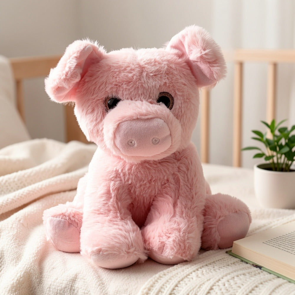 Pink Pig Plush Toy with Big Eyes for Farm Animal-Themed Decor