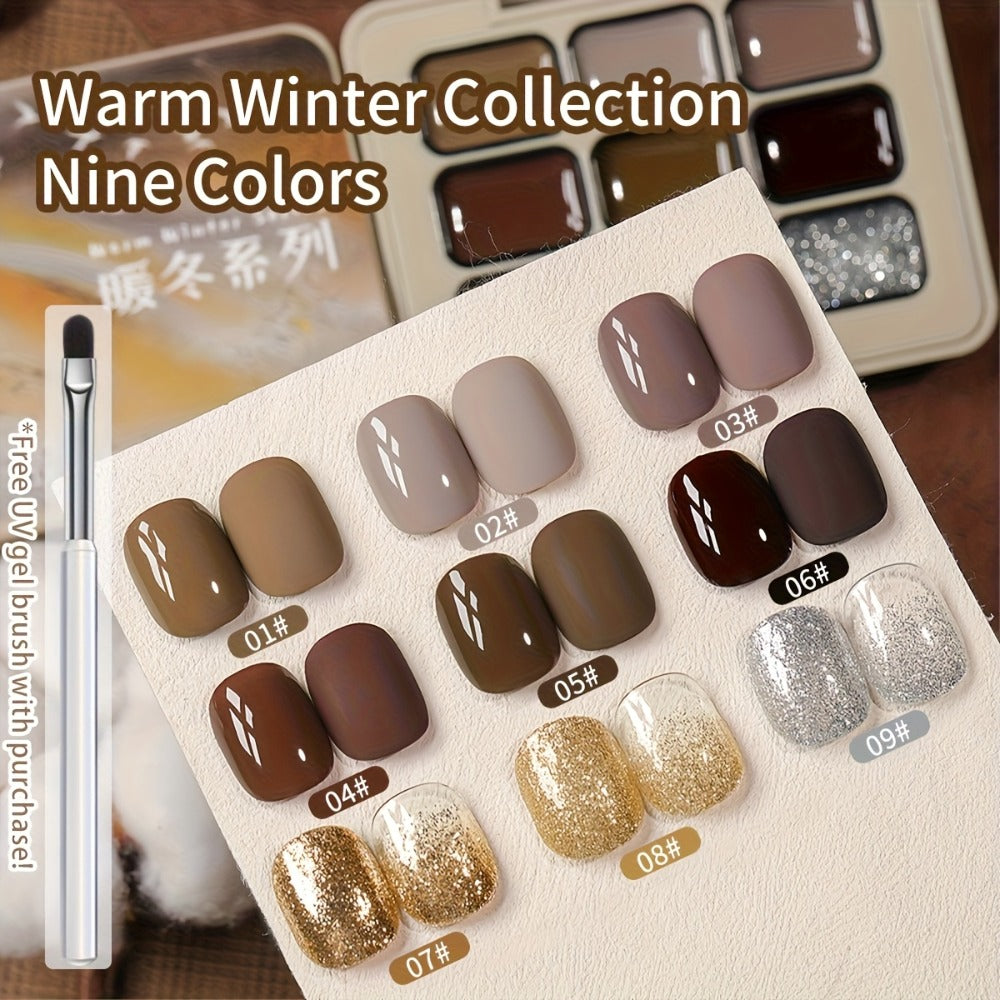 Ombre Gradient Gel Nail Polish Set 9 Colors 9-Grid Mini Collection - Patting Glue Nail Art Long Lasting UV LED Soak Off Multicolor Palette for Salon & Home DIY Manicure Christmas Holiday Gift Women