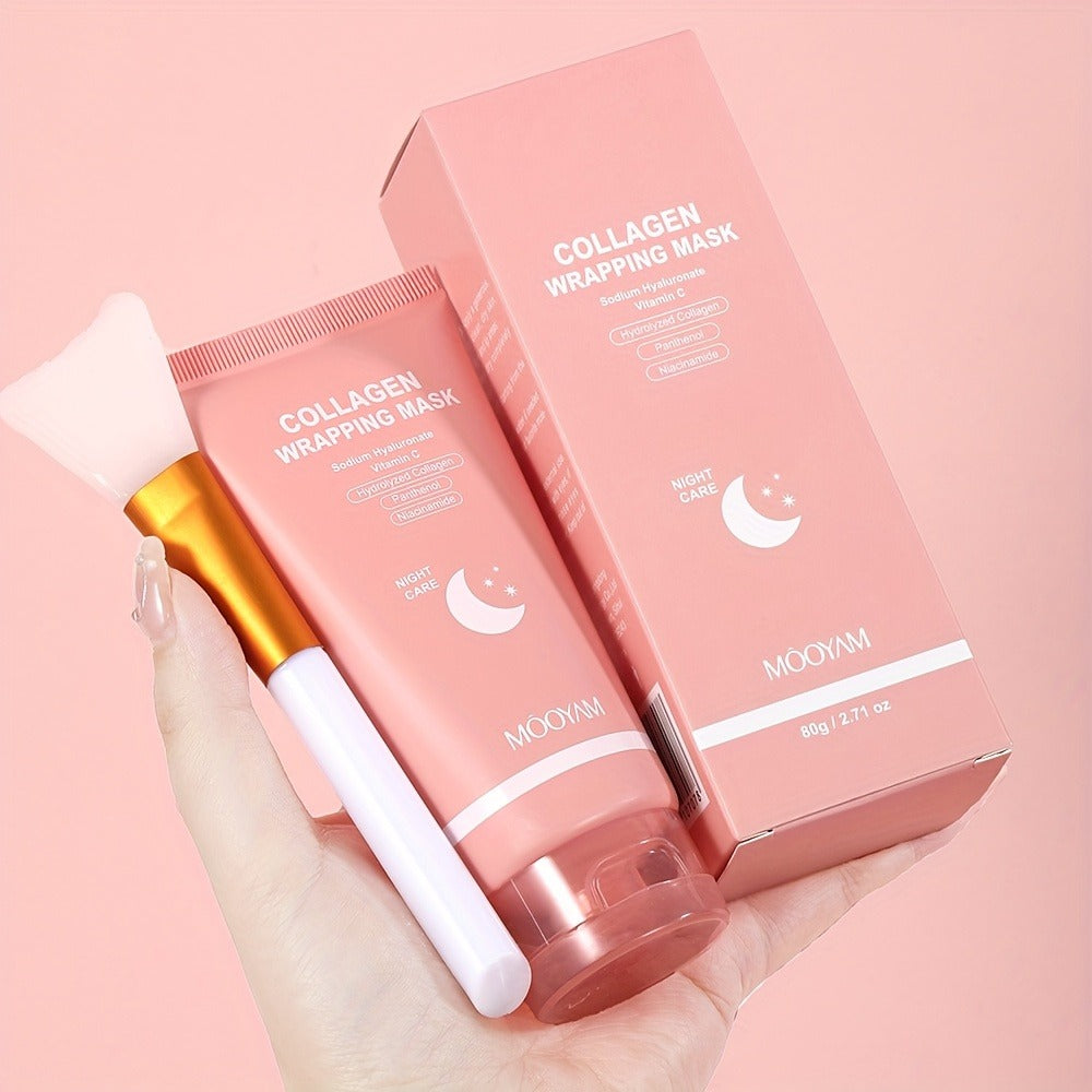 Collagen Night Mask Korean Skincare – Gel Face Mask with Applicator Brush, Hydrolyzed Collagen, Niacinamide, Vitamin C & Hyaluronate for Hydration & Plumping, Paraben-Free, 80g (MOOYAM)