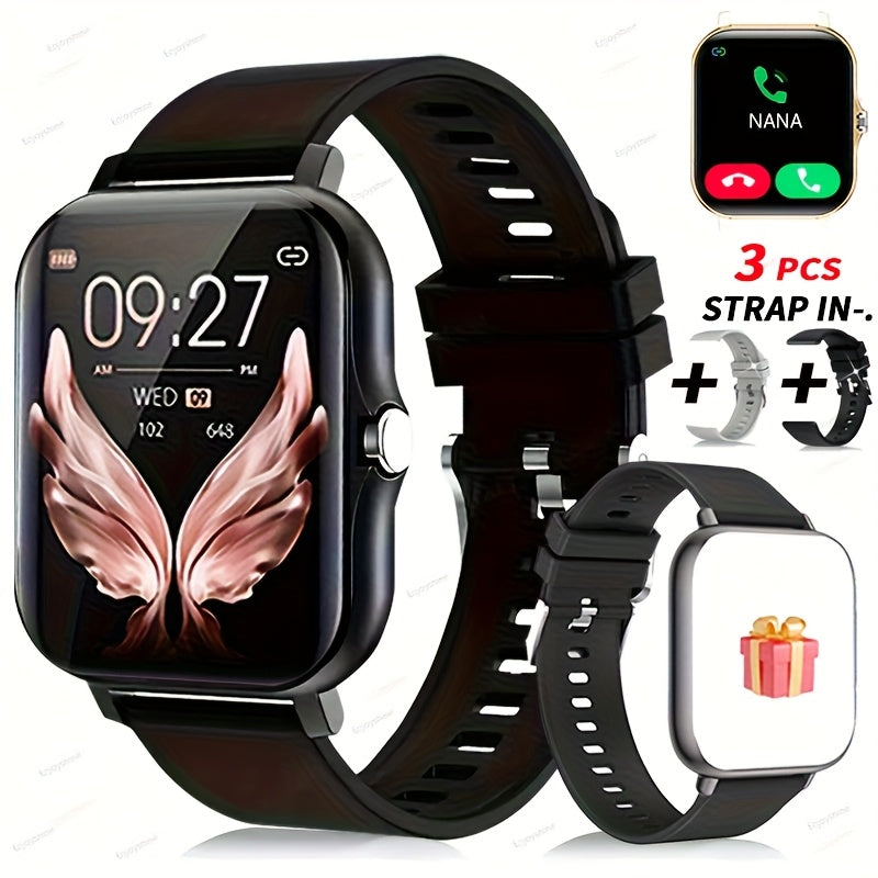 Dual TPU Strap Fitness Smartwatch 1.83" Full Touch – Pedometer, Multi Sport Mode, Exercise Recording, Wireless Calling, USB Rechargeable – Outdoor Sports Watch Men Women Gold Black Silver Pink