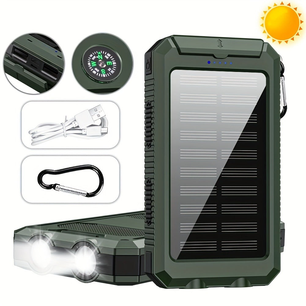 Solar Power Bank 40000mAh with Built-in 4 Cables & 15W Wireless Charging – 6 Outputs 3 Inputs Dual LED Flashlight Portable Charger for iPhone Android Tablets Camping Travel Emergency