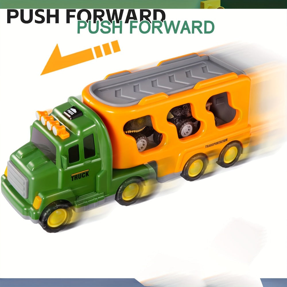 Dinosaur Transport Truck Toy Set with Figures, Cars, Lights and Sounds