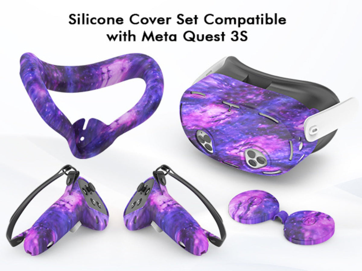 Meta Quest 3S Silicone Cover Set - VR Face Cover Shell Controller Grip Case Camera Lens Protector Full Protection Accessories Kit for Meta Quest 3S