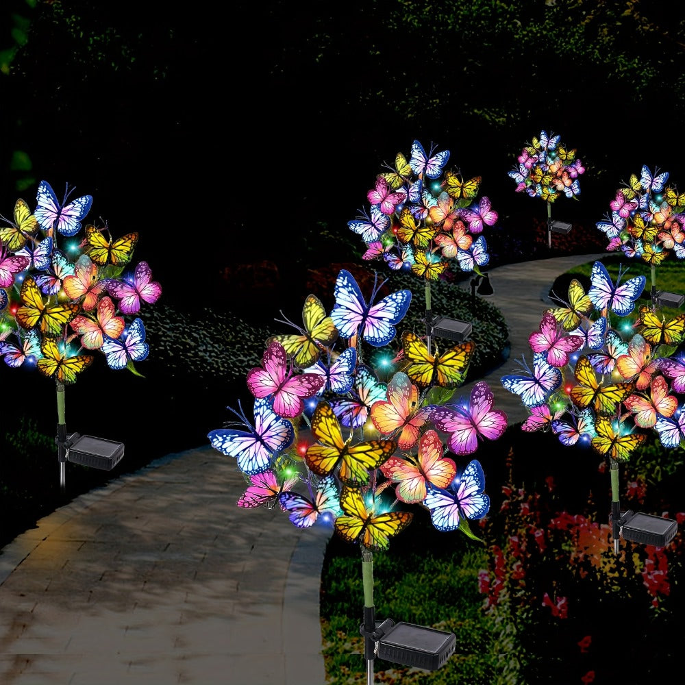 Solar Butterfly Garden Stake Lights Outdoor Waterproof IP65 – 2pcs Colorful LED Solar Powered Lawn Insert Lights for Garden, Courtyard & Patio | Christmas Holiday Yard Decoration Ground Lights