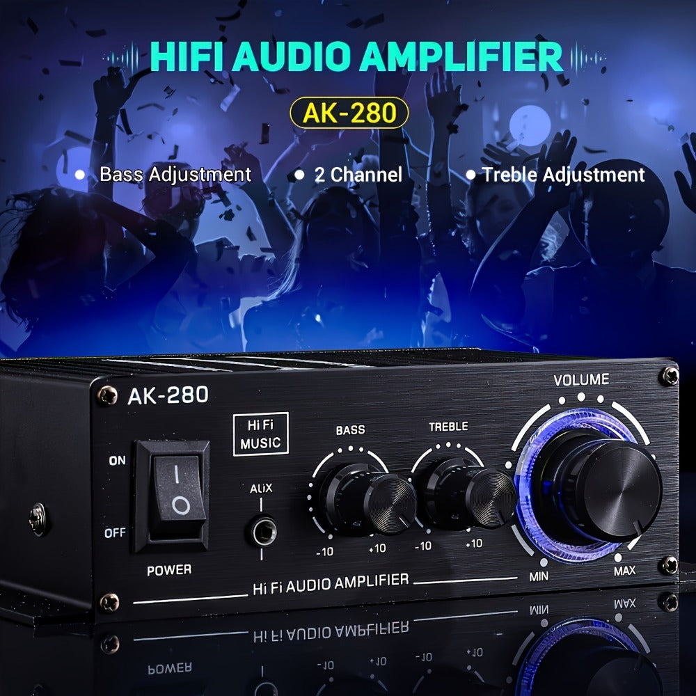 600W Mini HiFi Stereo Power Amplifier, Dual-Channel Class AB Compact Audio Amp, 2.0 Channel, RCA & AUX Input, Bass & Treble Control, Sound Amplifier for Home Theater, Computer & Car Audio (No Power Cord)