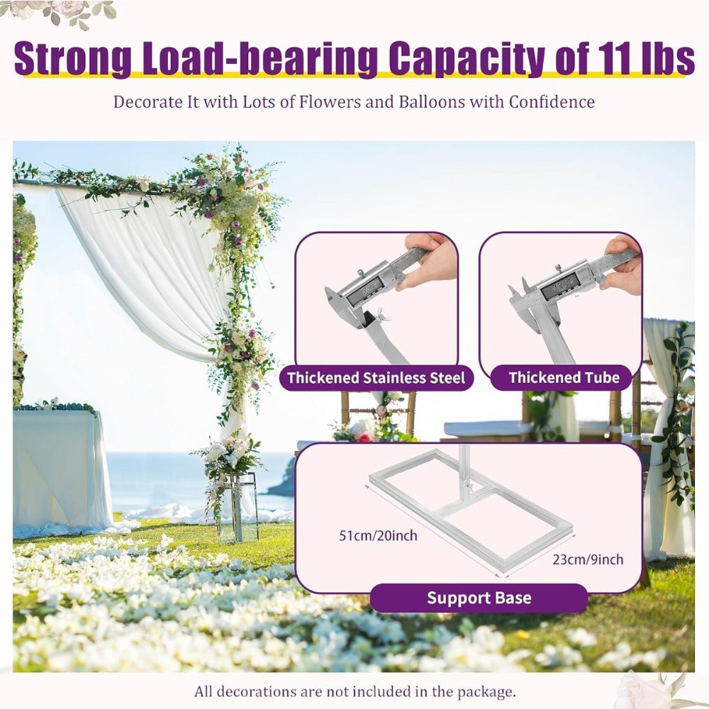 Backdrop Stand 10x20FT Wedding Arch Pipe Kit Square Metal Frame for Photography Party Baby Shower Birthday Stage Background Support Curtain Structure Freestanding Silver