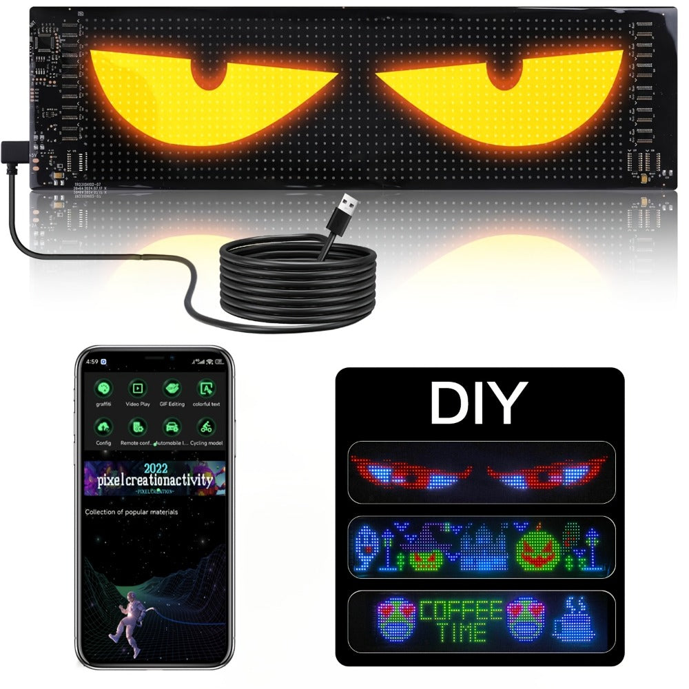 RGB LED Pixel Display Wall Art App Control USB Powered - Colorful Programmable Flexible Soft Screen Custom Text & Patterns for Game Room Streaming Setup Store Sign Car Window Dimmable Decoration 32x16 64x16