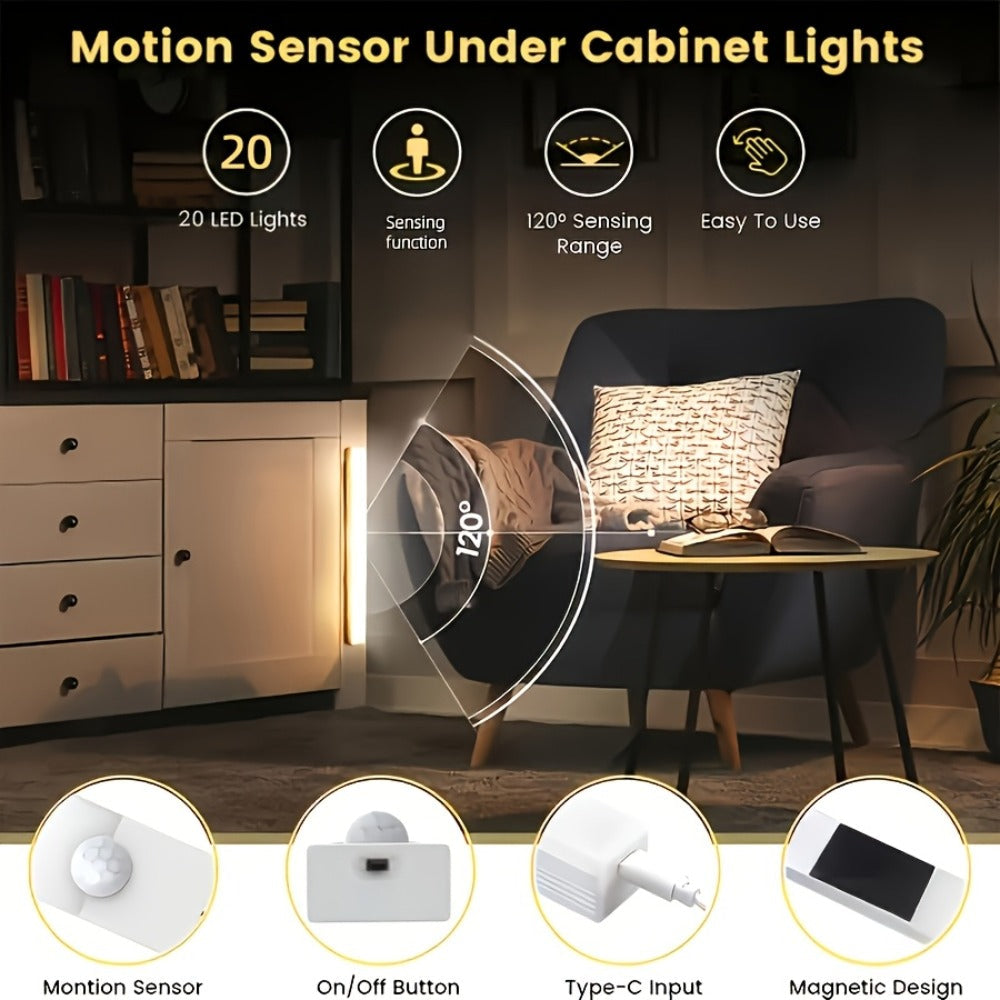 LED Motion Sensor Cabinet Lights USB Rechargeable 3 Modes – Wireless Night Light 6 9 12 Pack 3 Sizes for Bedroom Staircase Kitchen Office Piano Room Dance Studio Bedside Reading