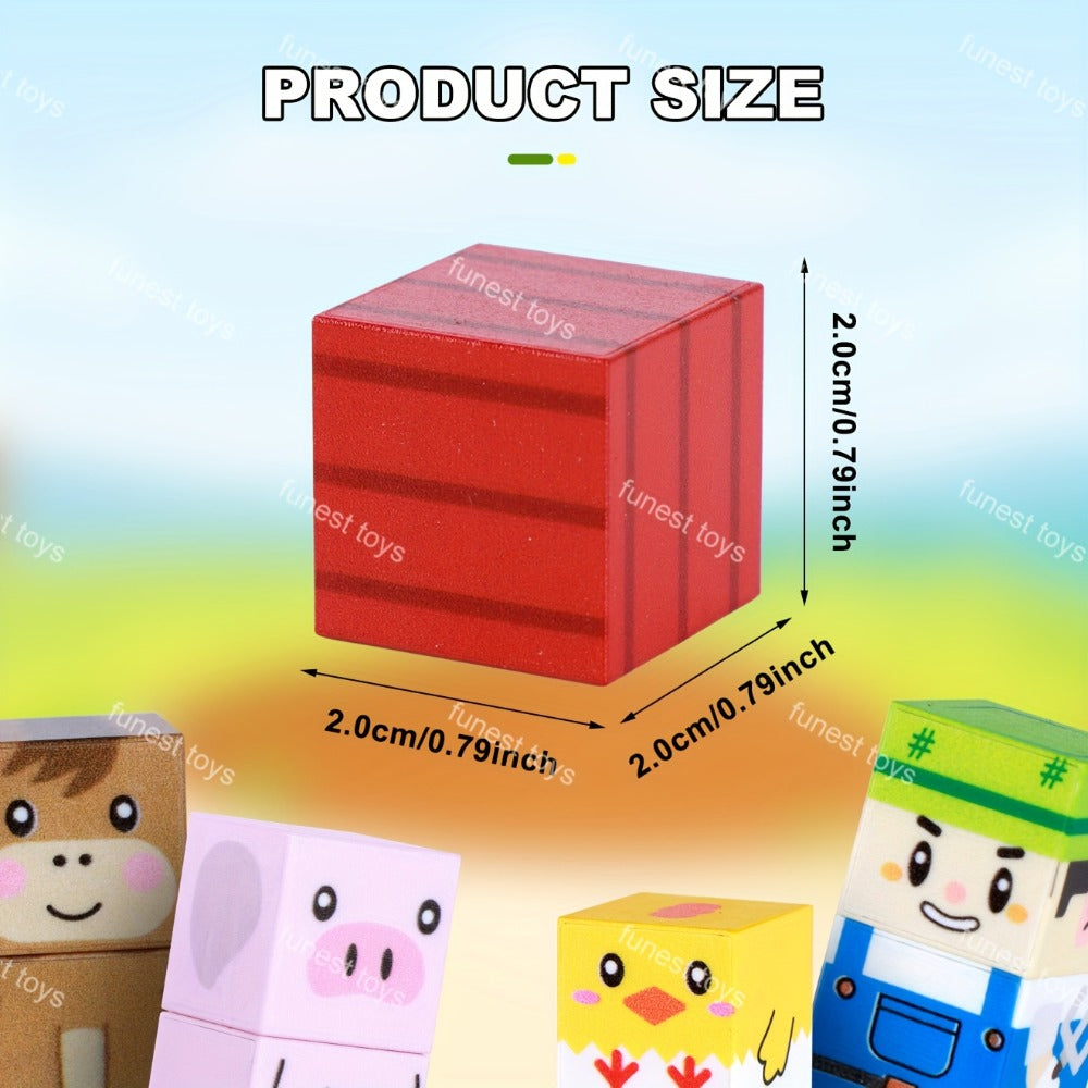 54-Piece Farm Animal Magnetic Block Set with Farmer Theme Play