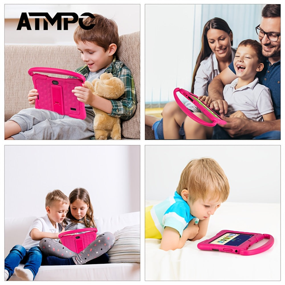 Kids Tablet 7 Inch Android 14, 4GB RAM 32GB ROM, Eye Protection HD Touchscreen, Drop-Proof Silicone Case, Parental Controls, WiFi Learning Tablet for Boys & Girls, Educational Gift for Toddlers Ages 3-12, Dusty Rose