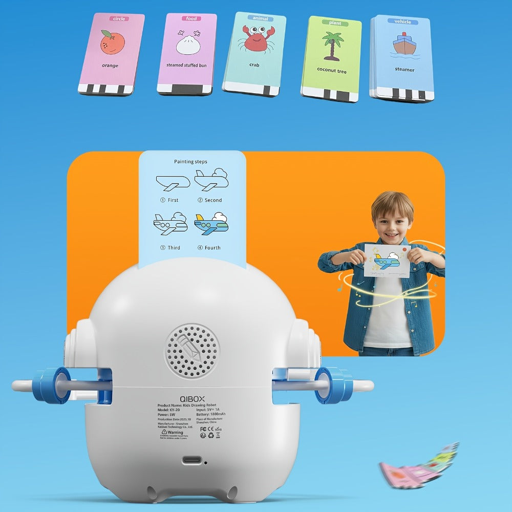 Drawing Robot for Kids Ages 3-8 — Rechargeable 4-in-1 Interactive Learning Machine with 100 Drawing Cards & Color Pens, STEM Art Toy Gift for Boys Girls, Birthday Christmas White Pink