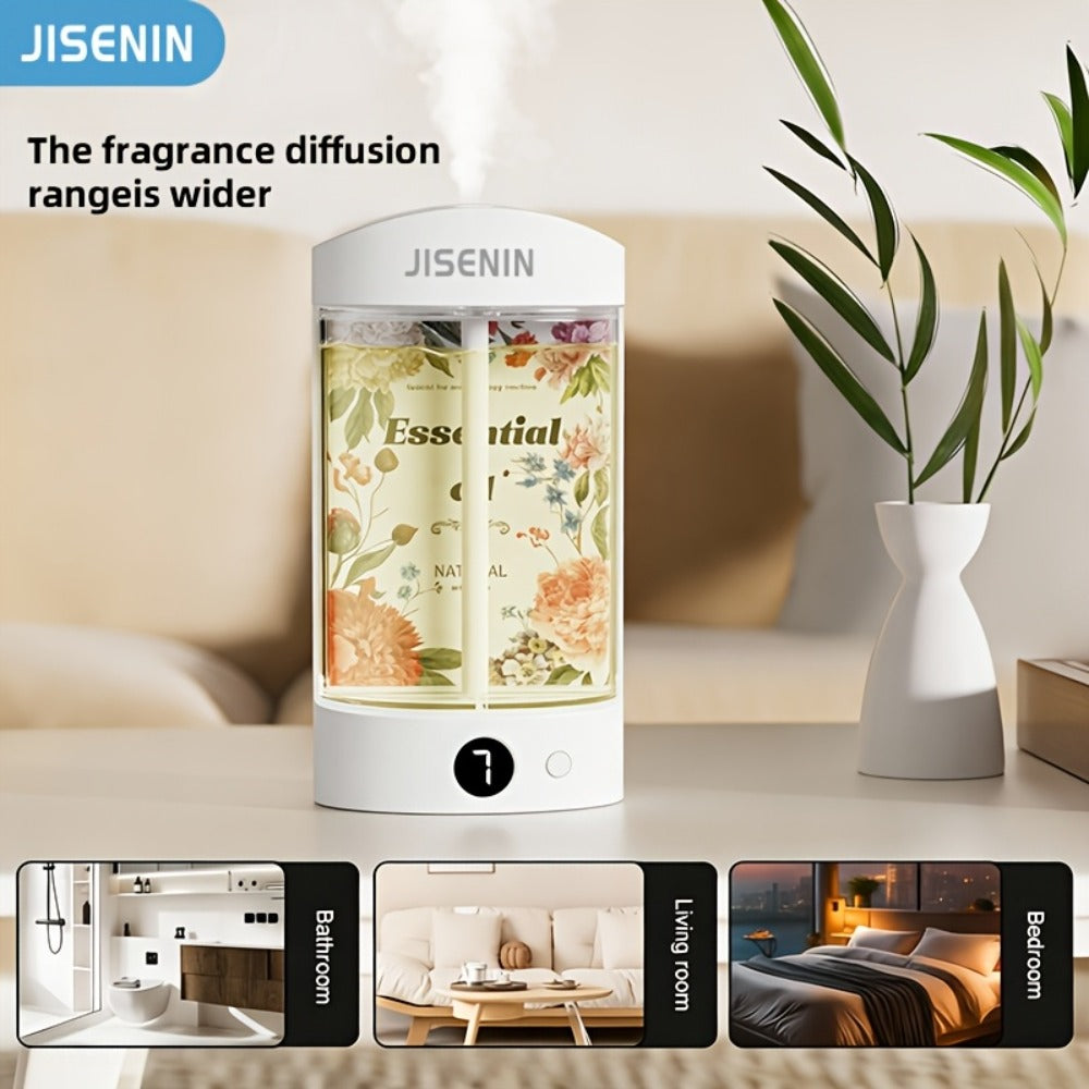 Mini Aroma Diffuser & Humidifier 2-in-1 Portable USB Rechargeable – 7-Level Timer, Silent Operation, LED Display, Auto Shut-Off, Essential Oil Bundles for Home Car Office Travel