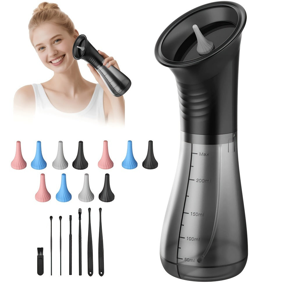 Electric Ear Wax Removal Kit with One-Piece Waste Tank – Water Temperature Sensor, 2000mAh Battery, LED Power Display, Professional Safe Ear Irrigation Cleaner