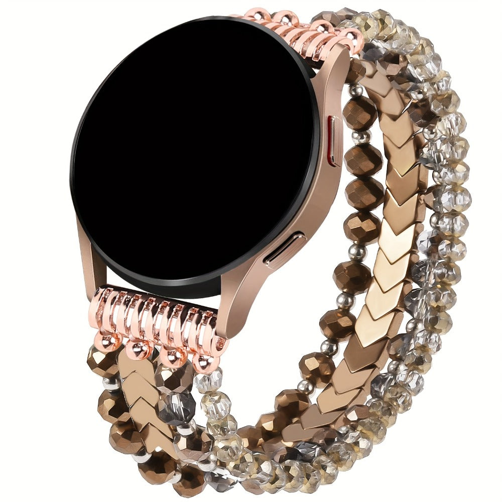 Beaded Watch Band for Samsung Galaxy Watch 4 5 Active 2 Classic 5 Pro 40mm 44mm 42mm 46mm 45mm 20mm Handcrafted Arrow Design Elastic Bracelet Replacement Strap Women Pink Silver Gold